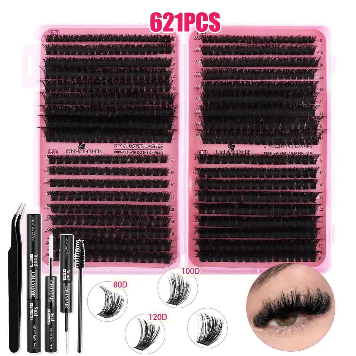 Slender and Soft False Eyelashes, DIY Volume Eyelashes, Multi-Functional Eyelash Book 60D–150D with Mixed Natural Thick Eyelash Clusters Extensions (8Mm–16Mm), DD Curl Lashes for Daily Makeup, Charming Eyes, Beginner-Friendly Reusable