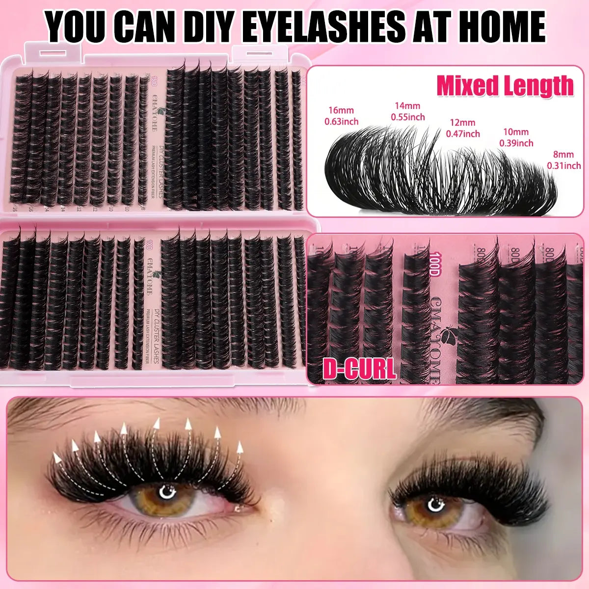 Slender and Soft False Eyelashes, DIY Volume Eyelashes, Multi-Functional Eyelash Book 60D–150D with Mixed Natural Thick Eyelash Clusters Extensions (8Mm–16Mm), DD Curl Lashes for Daily Makeup, Charming Eyes, Beginner-Friendly Reusable