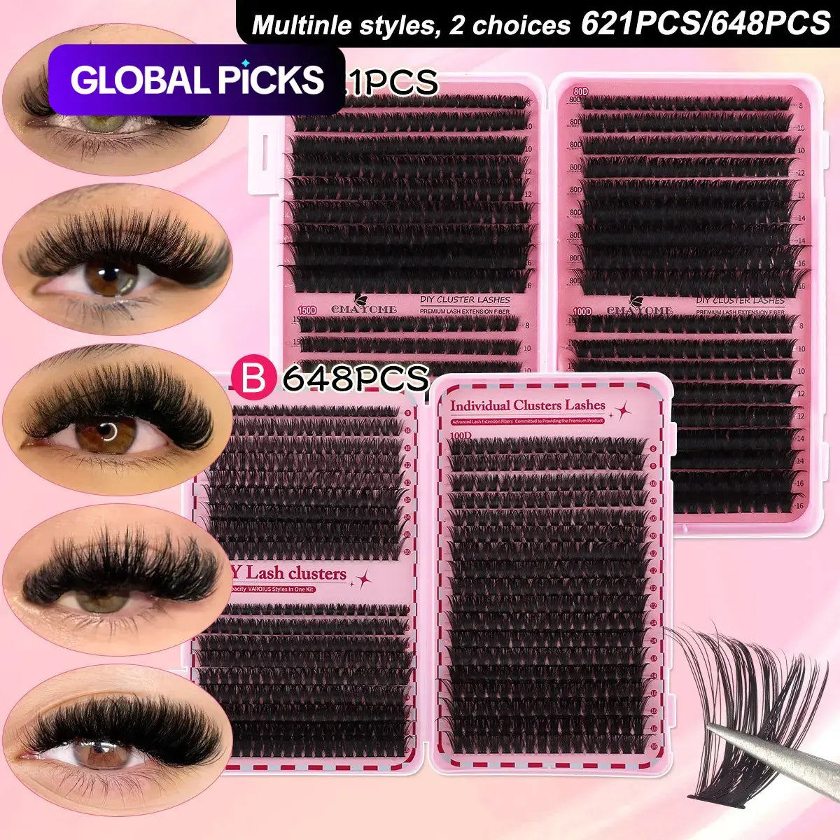Slender and Soft False Eyelashes, DIY Volume Eyelashes, Multi-Functional Eyelash Book 60D–150D with Mixed Natural Thick Eyelash Clusters Extensions (8Mm–16Mm), DD Curl Lashes for Daily Makeup, Charming Eyes, Beginner-Friendly Reusable