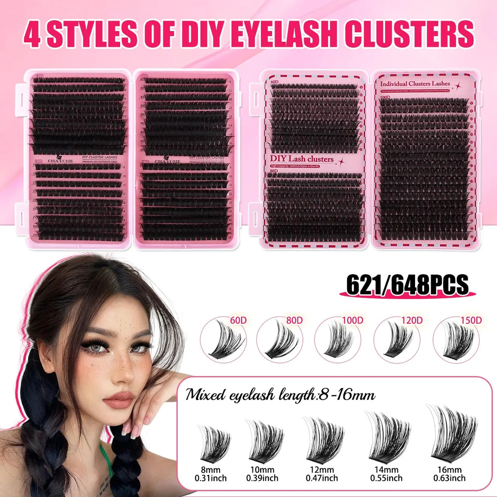 Slender and Soft False Eyelashes, DIY Volume Eyelashes, Multi-Functional Eyelash Book 60D–150D with Mixed Natural Thick Eyelash Clusters Extensions (8Mm–16Mm), DD Curl Lashes for Daily Makeup, Charming Eyes, Beginner-Friendly Reusable