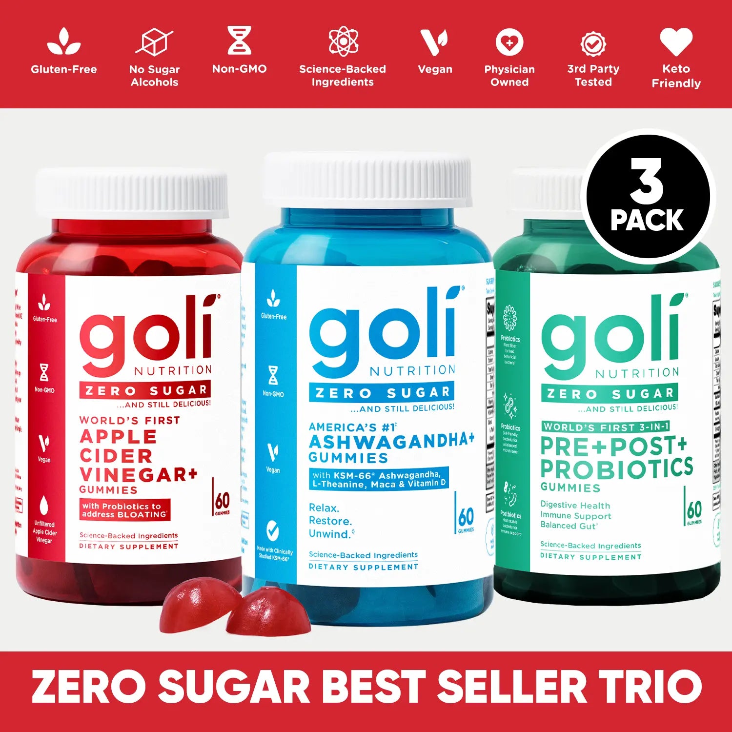 Zero Sugar Best Seller Trio - World'S First 3-In-1 Pre, Post, Probiotic, Apple Cider Vinegar vitamins