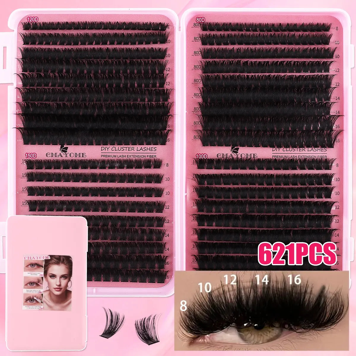 Slender and Soft False Eyelashes, DIY Volume Eyelashes, Multi-Functional Eyelash Book 60D–150D with Mixed Natural Thick Eyelash Clusters Extensions (8Mm–16Mm), DD Curl Lashes for Daily Makeup, Charming Eyes, Beginner-Friendly Reusable